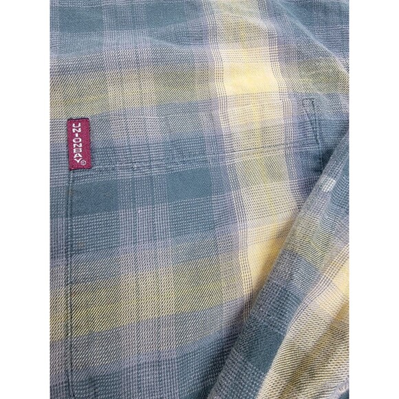 Vintage Union Bay Hoodie Mens L Blue Yellow Plaid Distressed Bleached Grunge Y2K - Picture 5 of 15